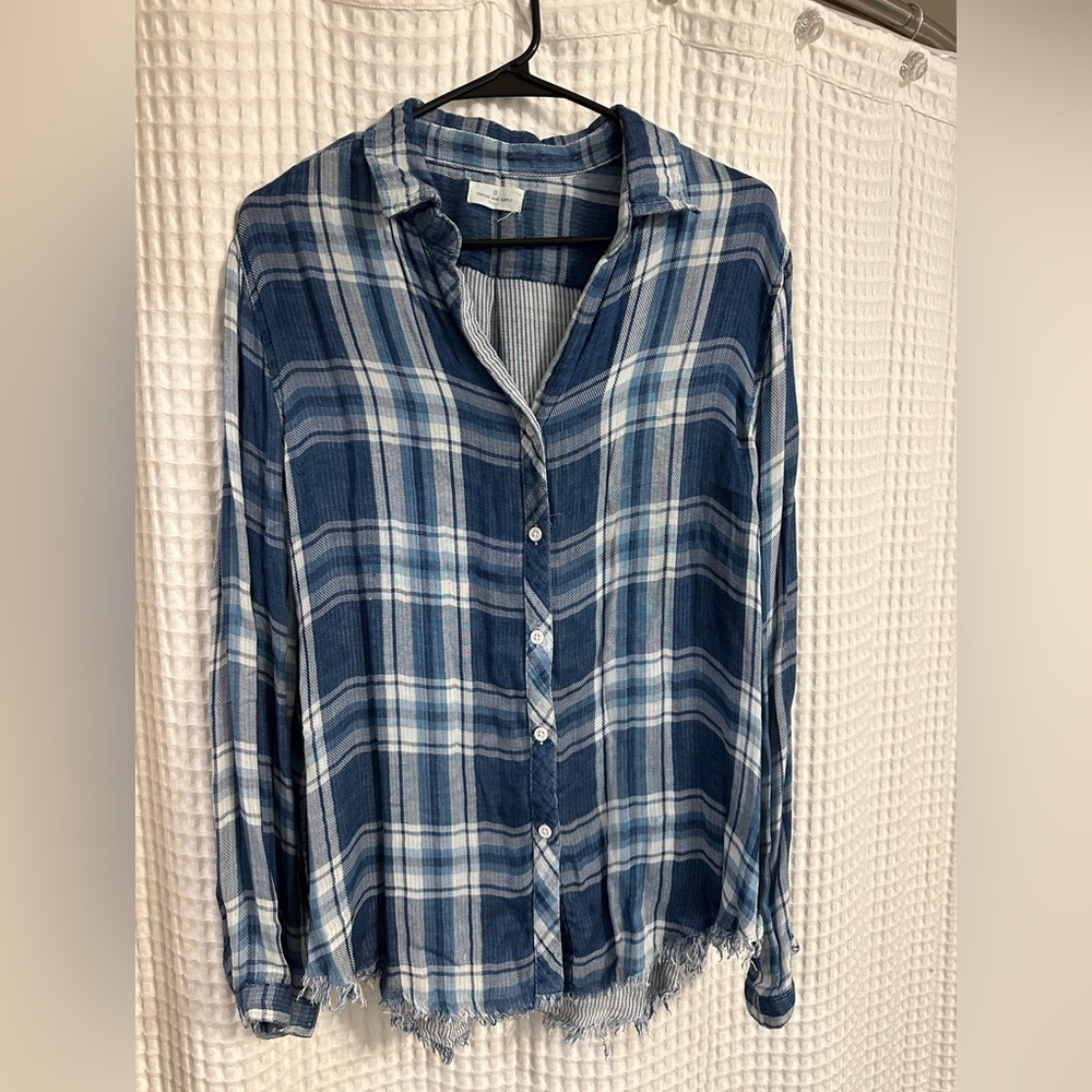 Blue Plaid Button-Up Shirt